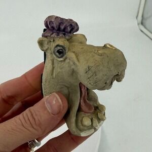 Vintage‎ Hippopotamus House Hippo Refrigerator Magnet With Purple Showercap